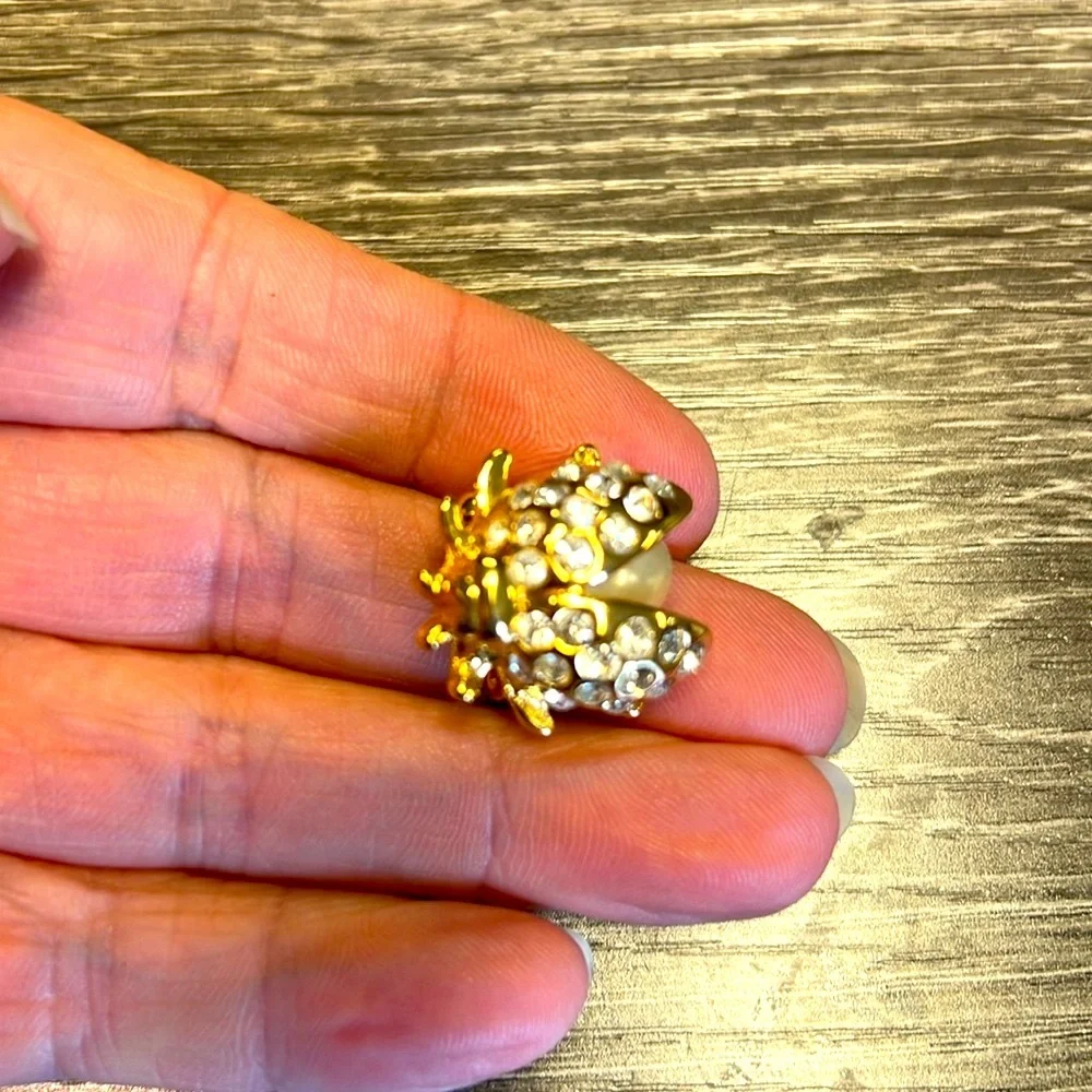 Elegant Gold and Silver Crystal Lady Bug Brooch